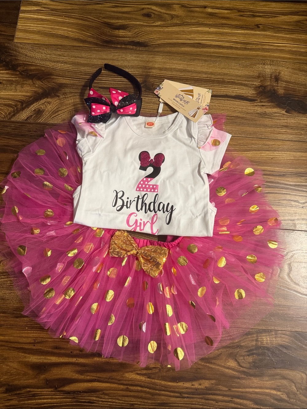 Girls Pink & Gold 2nd Birthday Tutu Outfit with Headband